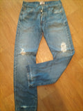 Mens Levis 501 Size W28" L30" Blue Denim Ripped Jeans