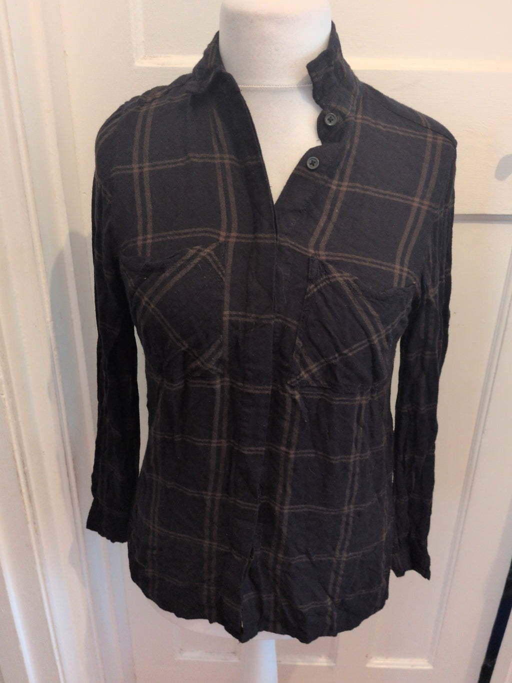 New Look 10 Black And Brown Long Sleeve Blouse Collared Buttoned