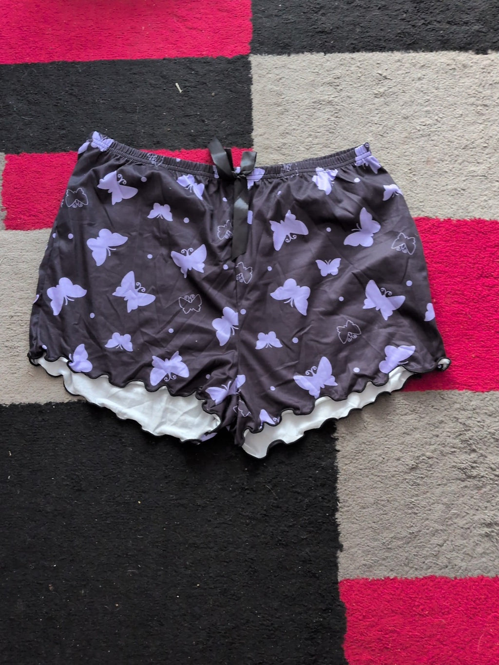 2XL Black And Purple Elasticated Butterfly Sleep Shorts