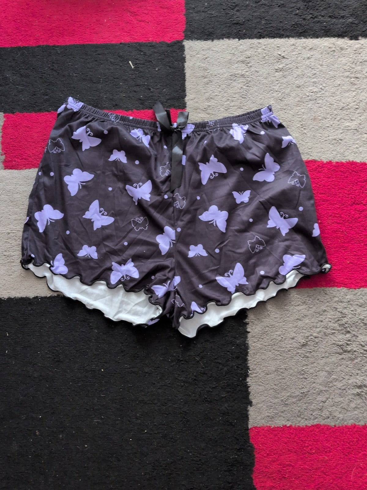 2XL Black And Purple Elasticated Butterfly Sleep Shorts