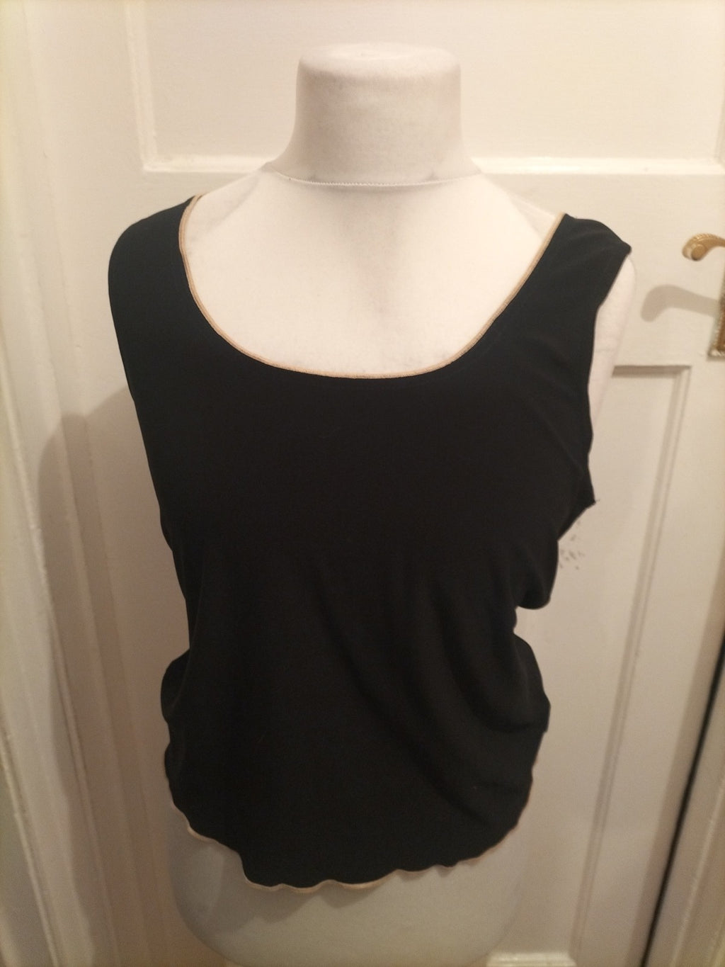 Ladies Size Large Black With Brown Trim Cami Top Sleeveless
