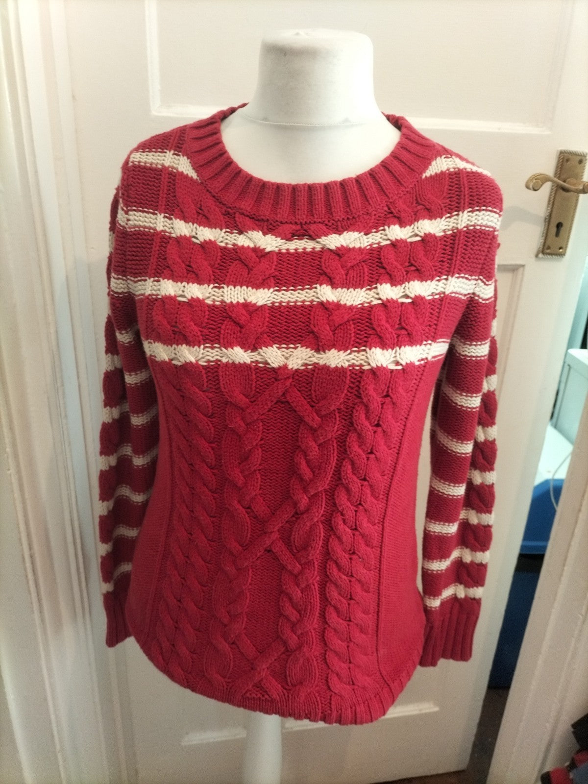 Next 10 Red And White Knit Long Sleeve Jumper