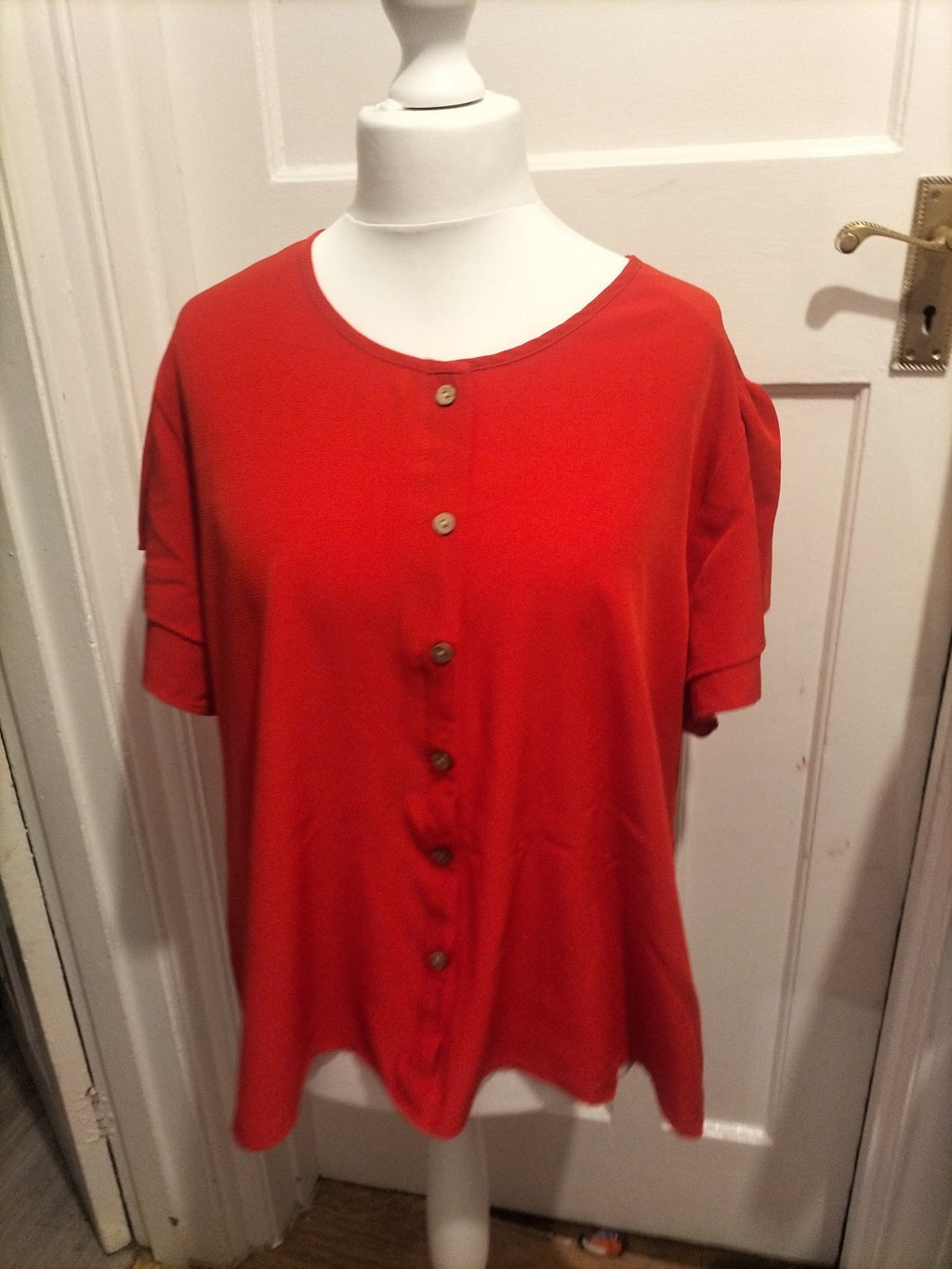 Ladies Size 4XL Red Short Sleeved Imitation Buttoned Blouse