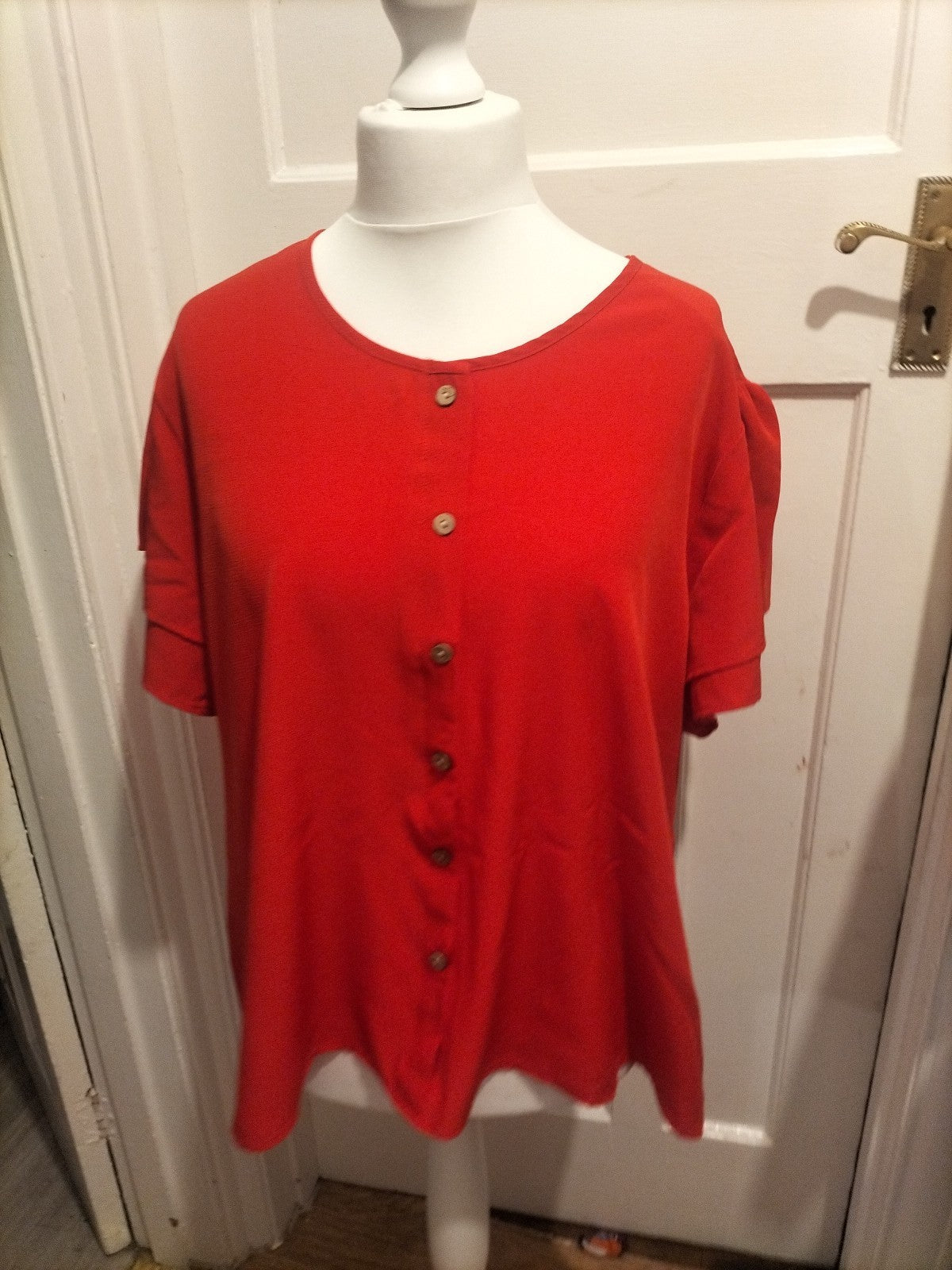 Ladies Size 4XL Red Short Sleeved Imitation Buttoned Blouse