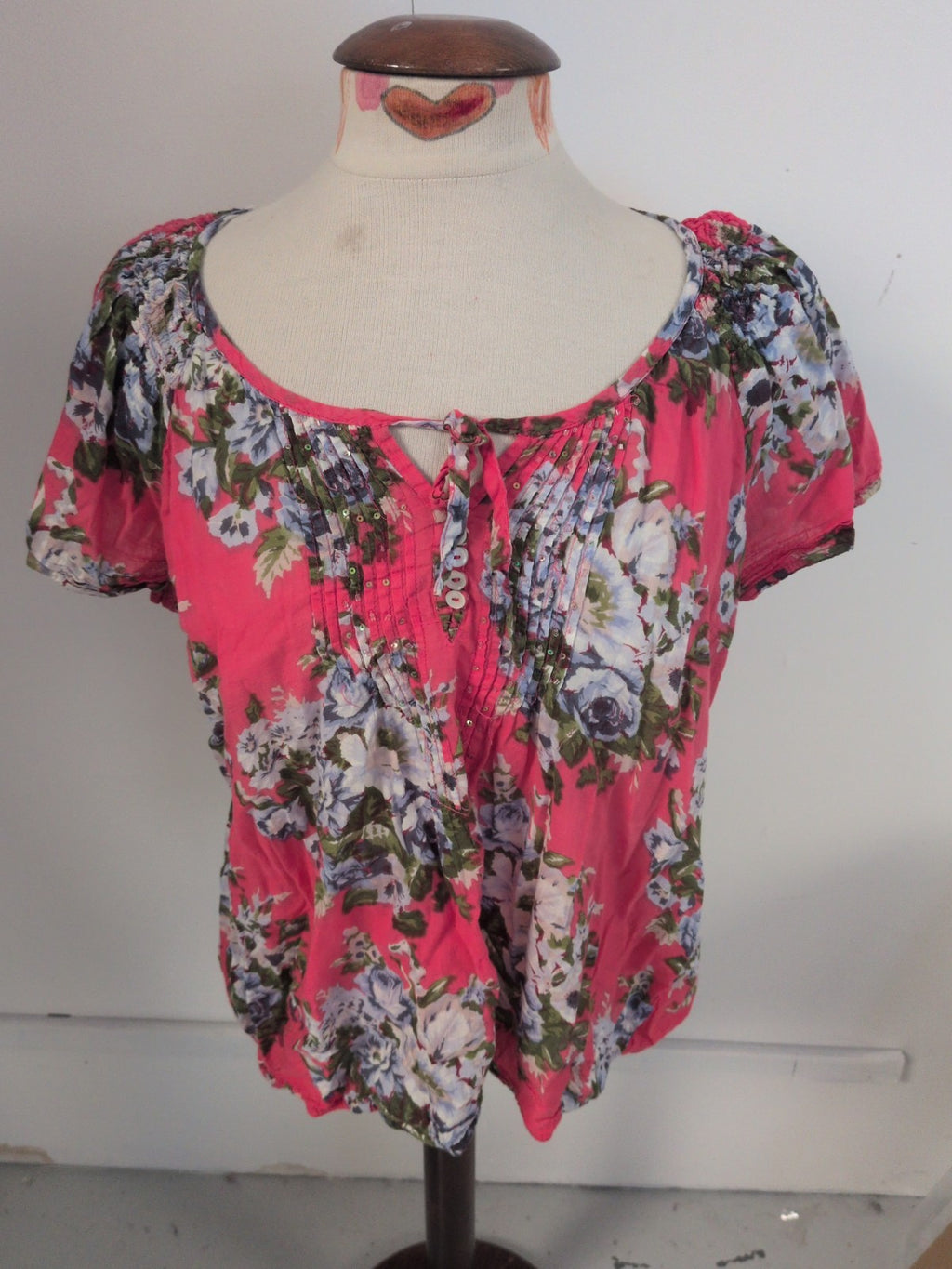 BHS 20 Petite Pink Floral Short Sleeve Blouse