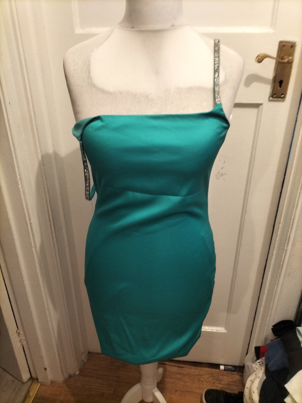 Large Green Diamonte Strap Sleeveless Dress