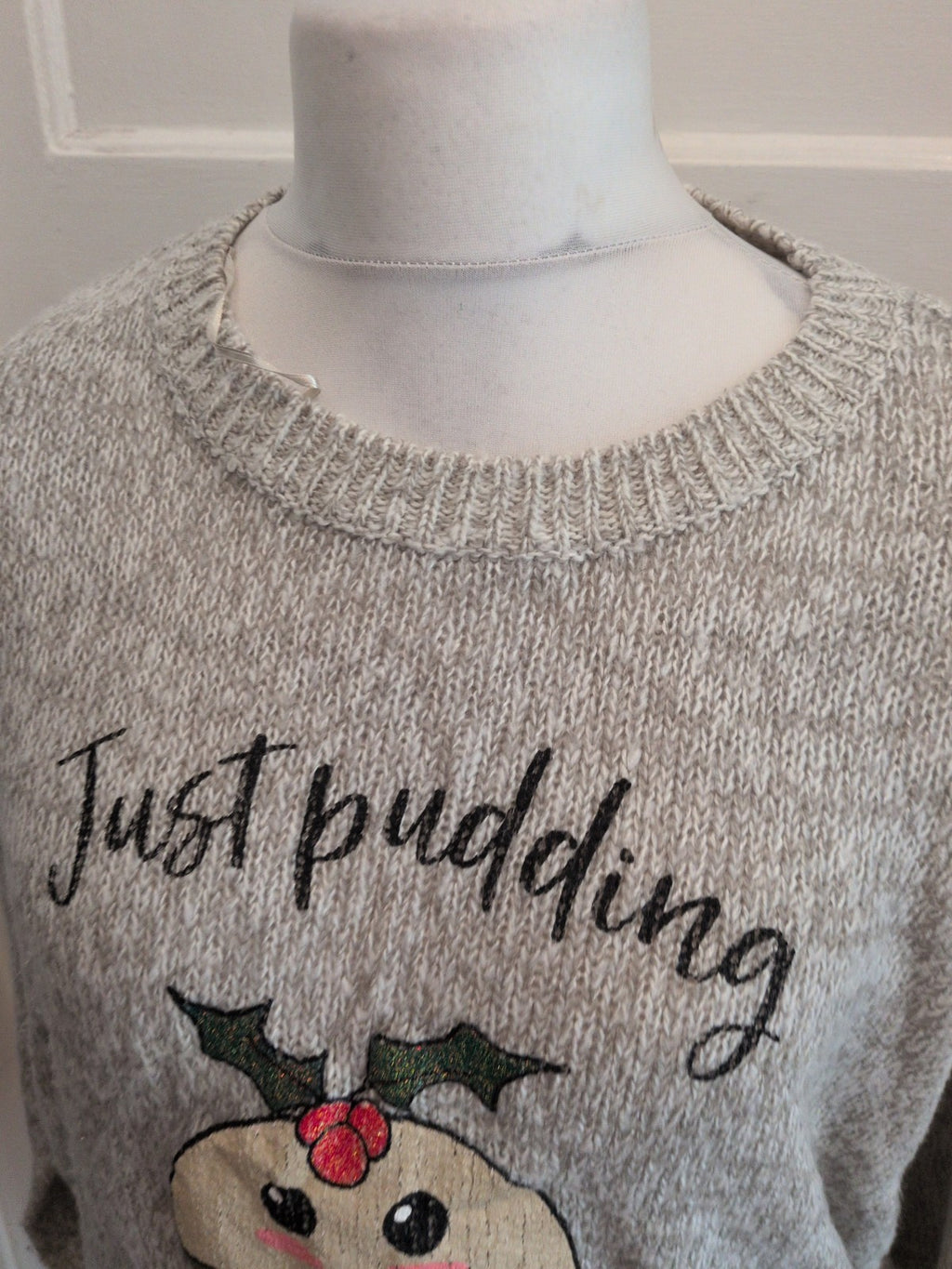 New Look Large Grey Christmas Pud Jumper