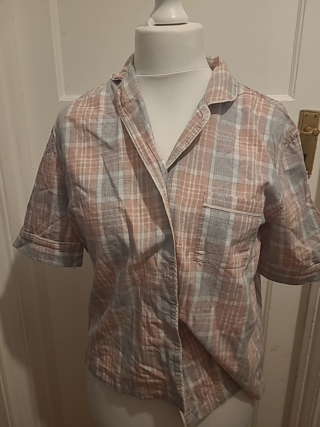 Ladies Day Dreams Size 12 Grey/Pink Check Pyjama Top
