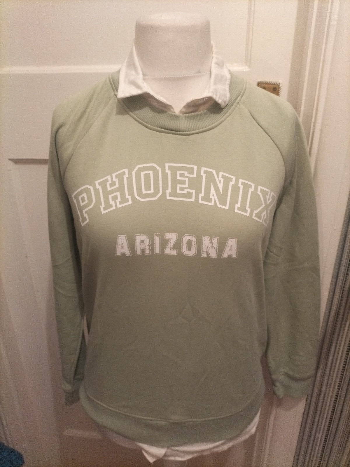 Ladies Next Sp Size 10 Pale Green Collared Print Jumper