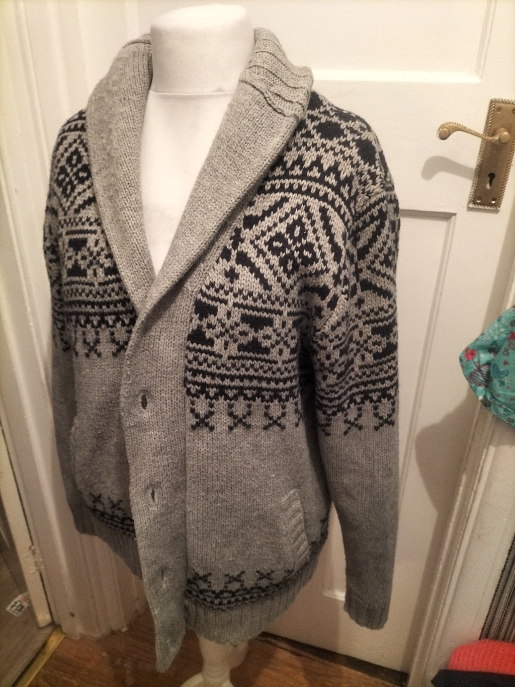 TU Large Grey And Navy Heavy Buttoned Cardigan