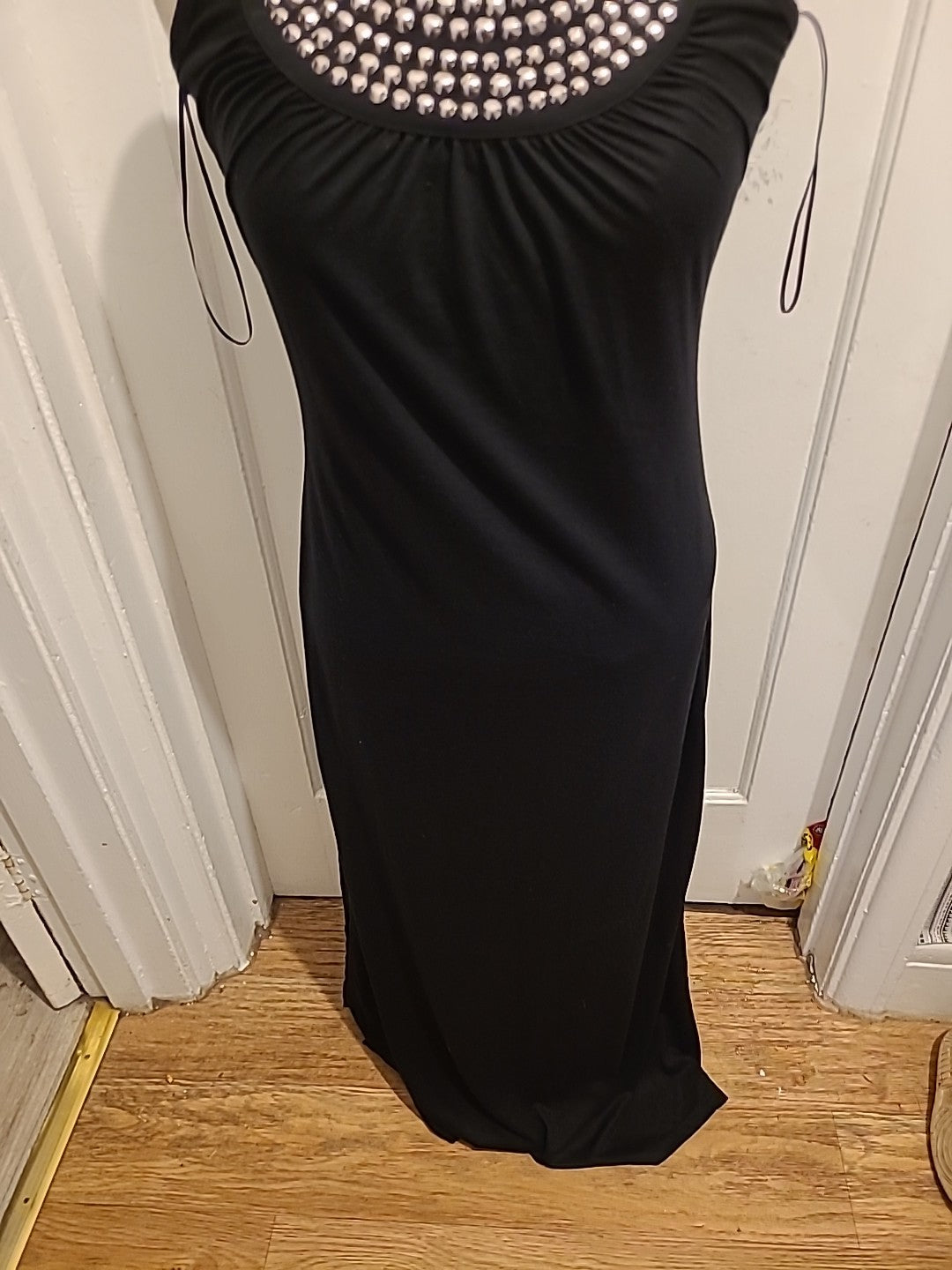 Ladies George Size 8 Black Diamonte Neck Sleeveless Long Length Dress