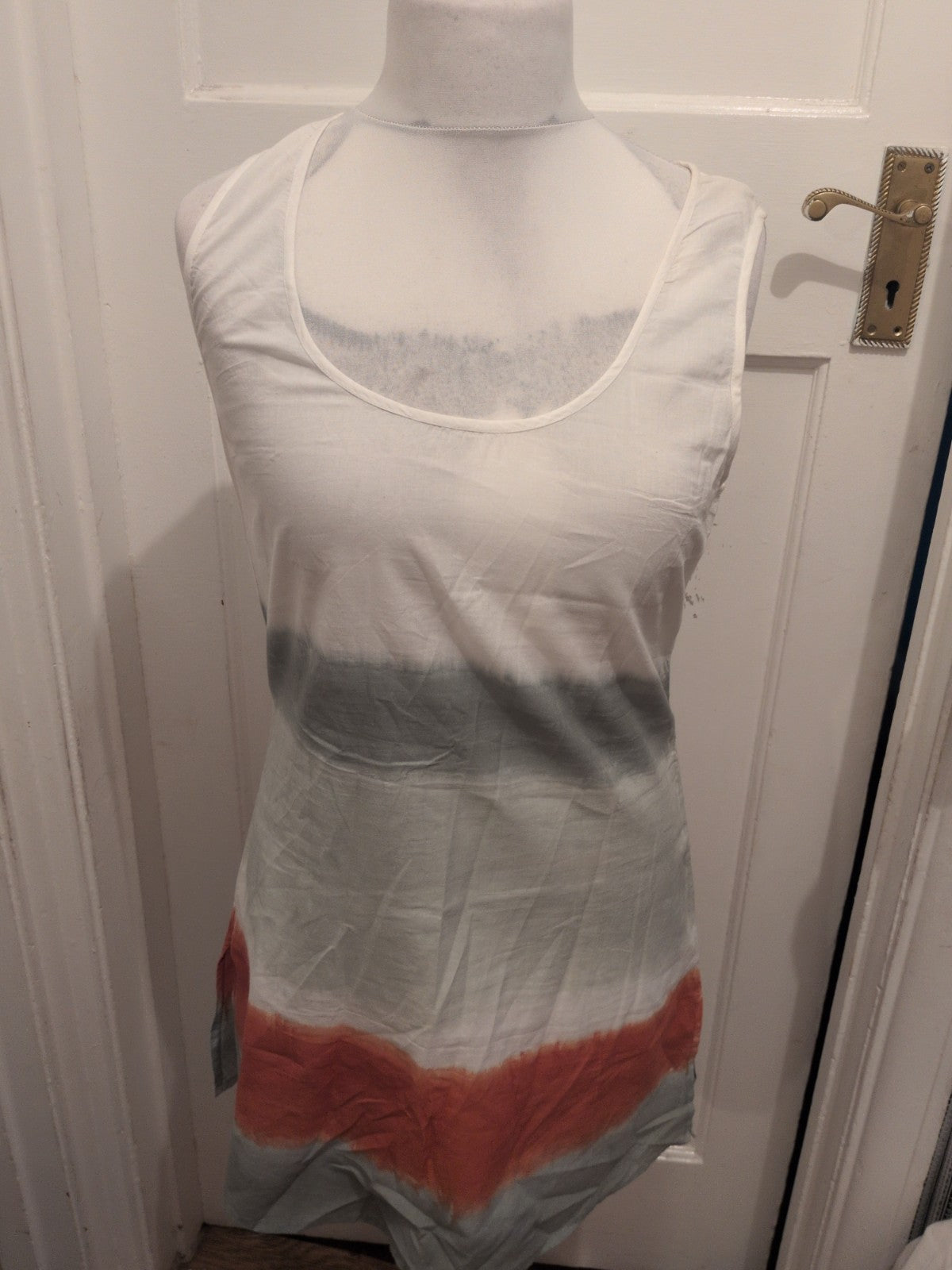Medium White/Orange/Green Sleeveless Dress