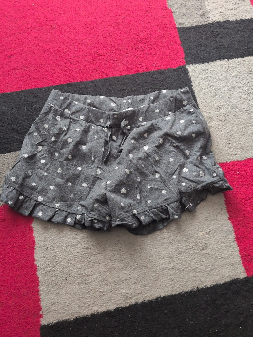 Ladies New Look Size Medium Grey With Silver Love Hearts Shorts/ Pyjamas Shorts
