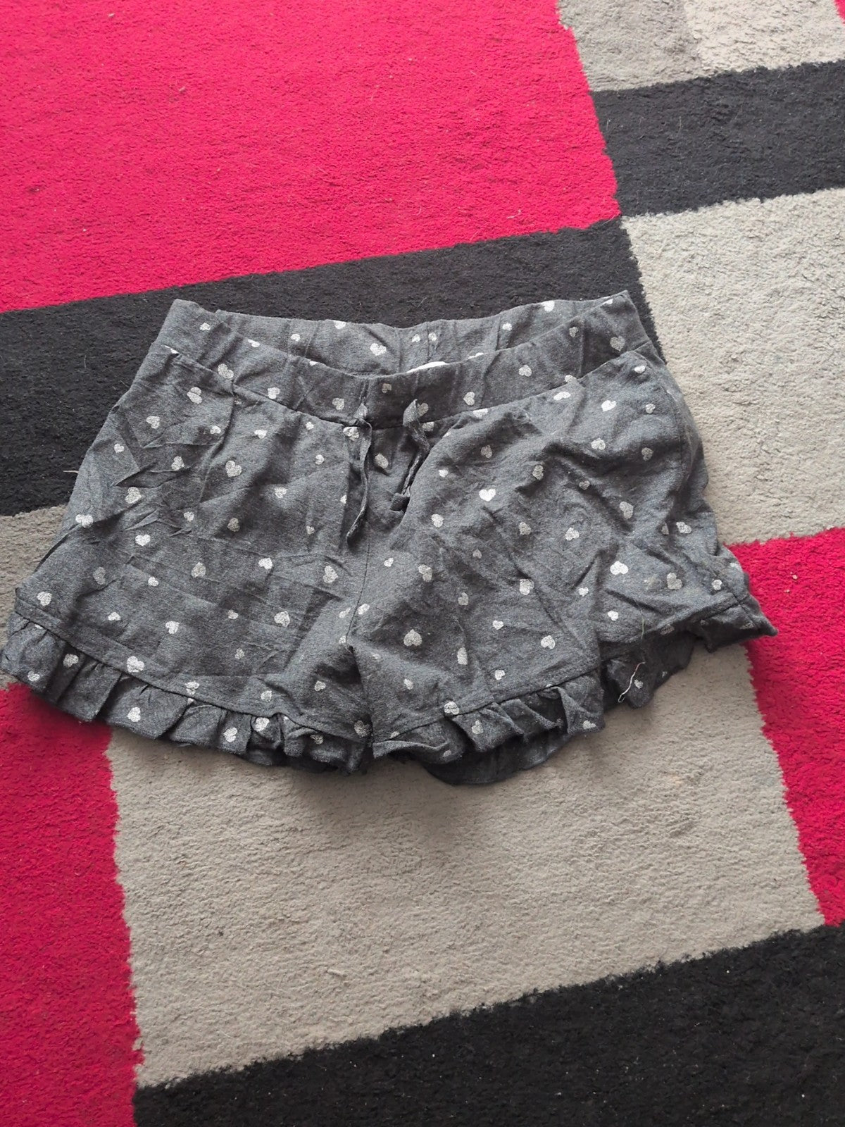 Ladies New Look Size Medium Grey With Silver Love Hearts Shorts/ Pyjamas Shorts