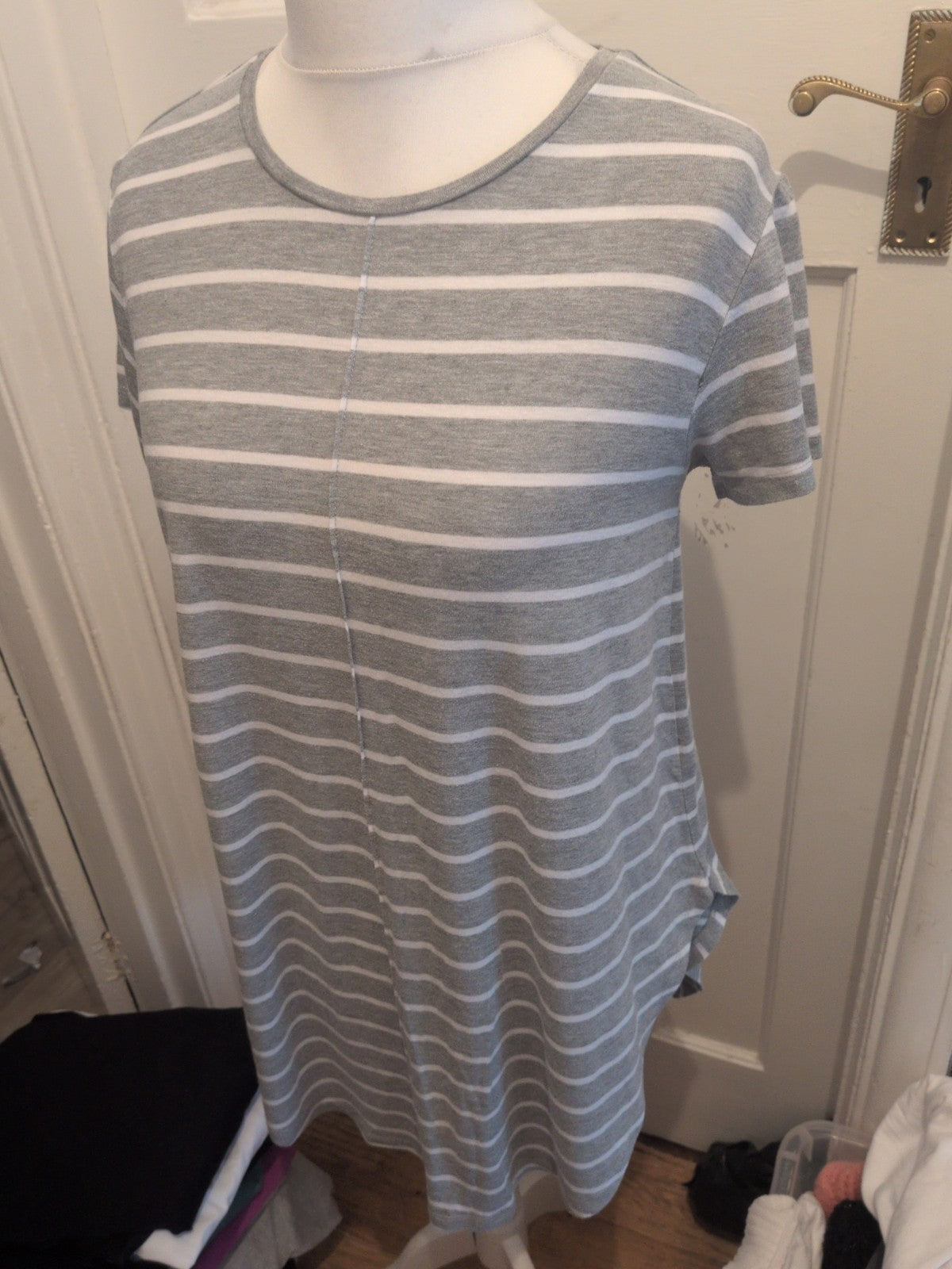 Primark 12-14 Grey And White Striped Short Sleeved Oversized T-shirt