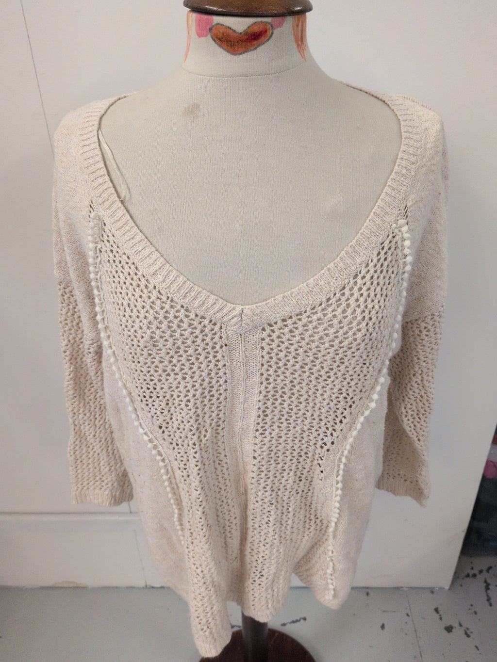 Tu 20 Pale Beige Knit Long Sleeve V Neck Jumper