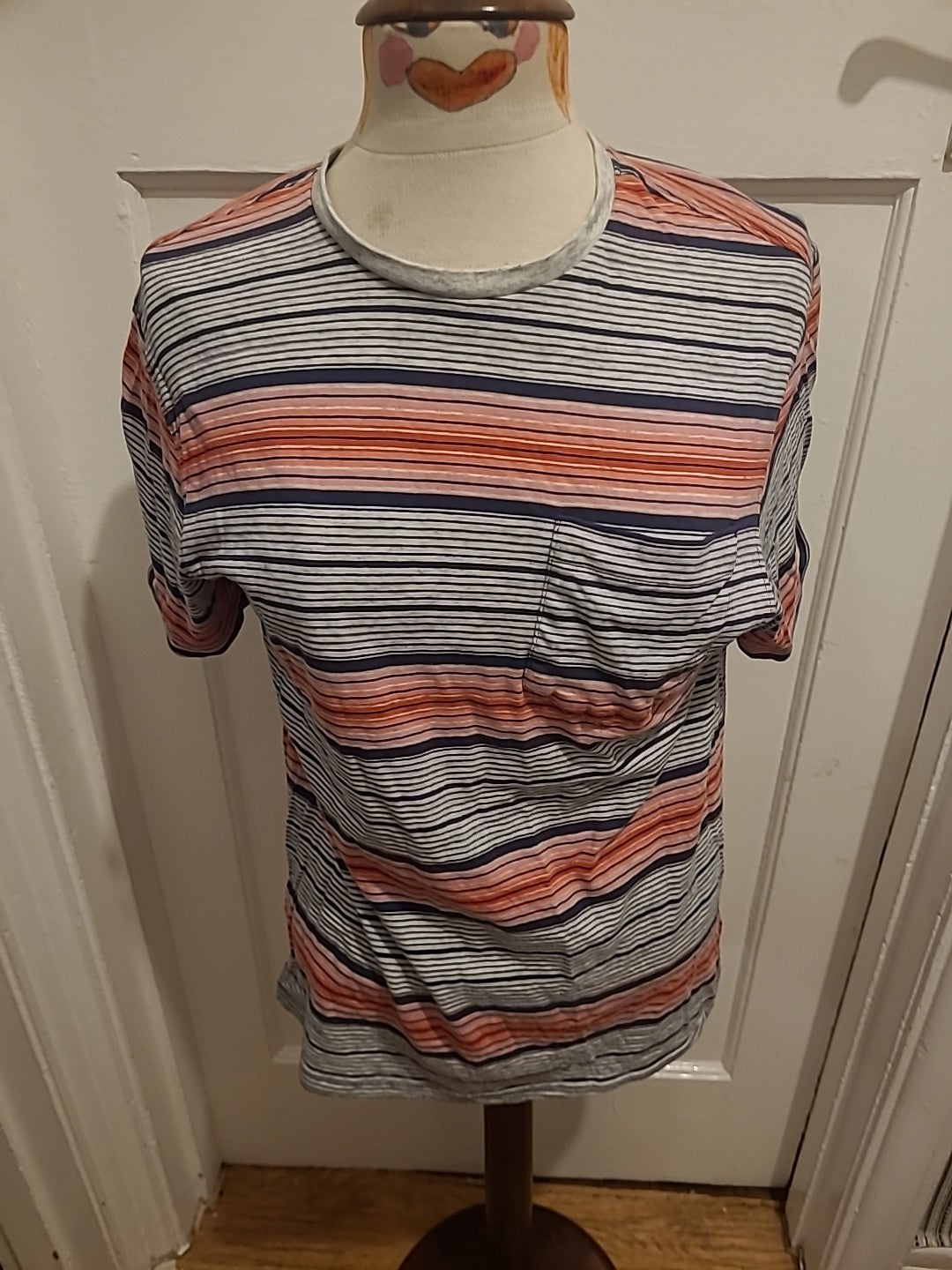 Mens Marks And Spencer Size Small Grey/Red Striped Short Sleeved Tshirt