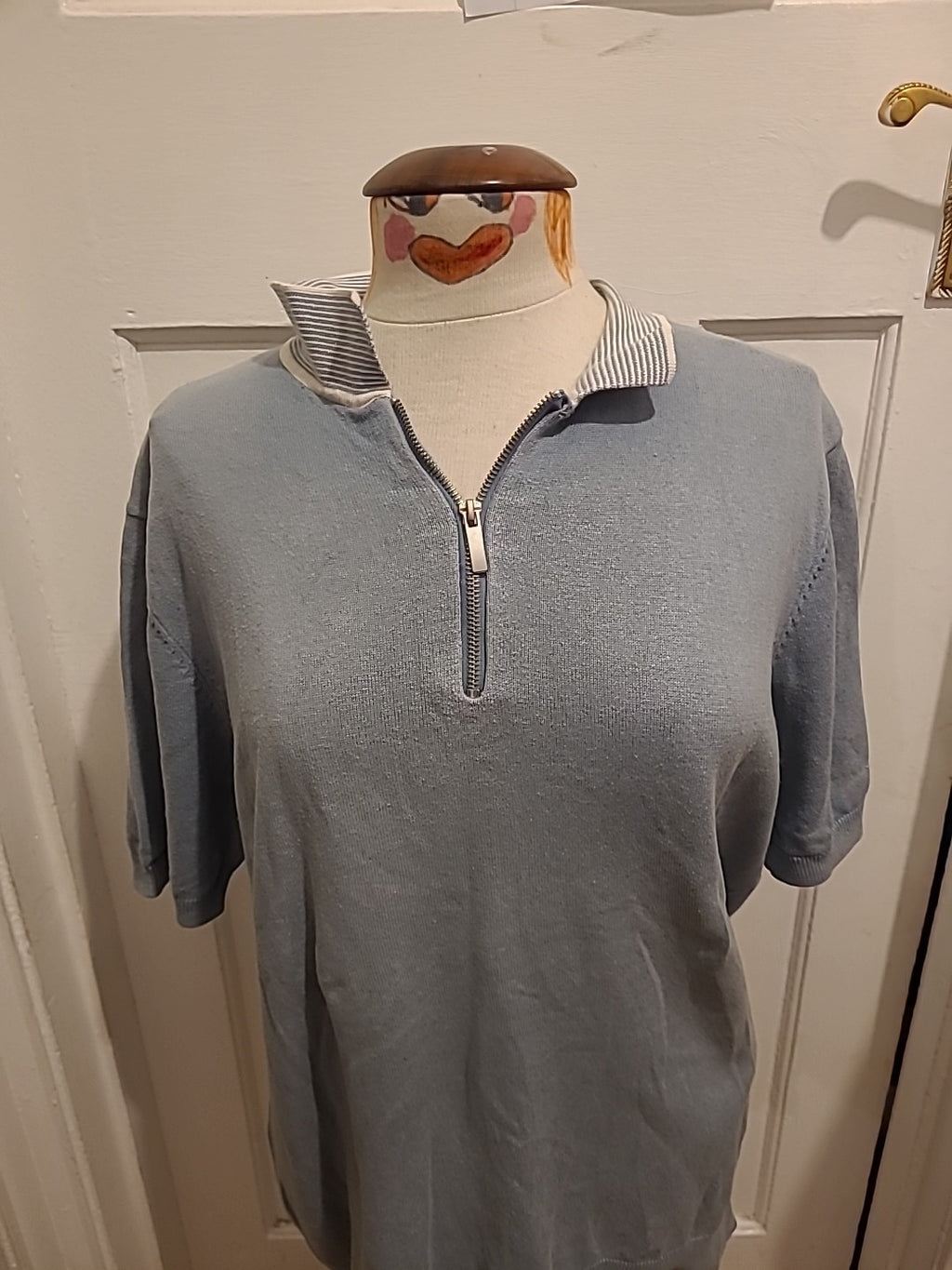 Mens George Size Large Blue Semi Zip Polo
