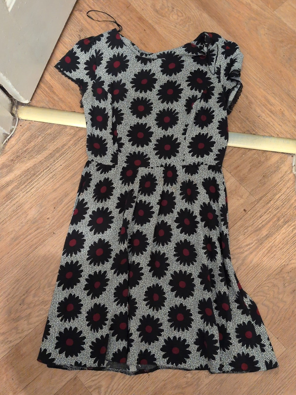 New Look 12 Black White Purple Short Sleeve Fit And Flare Dress