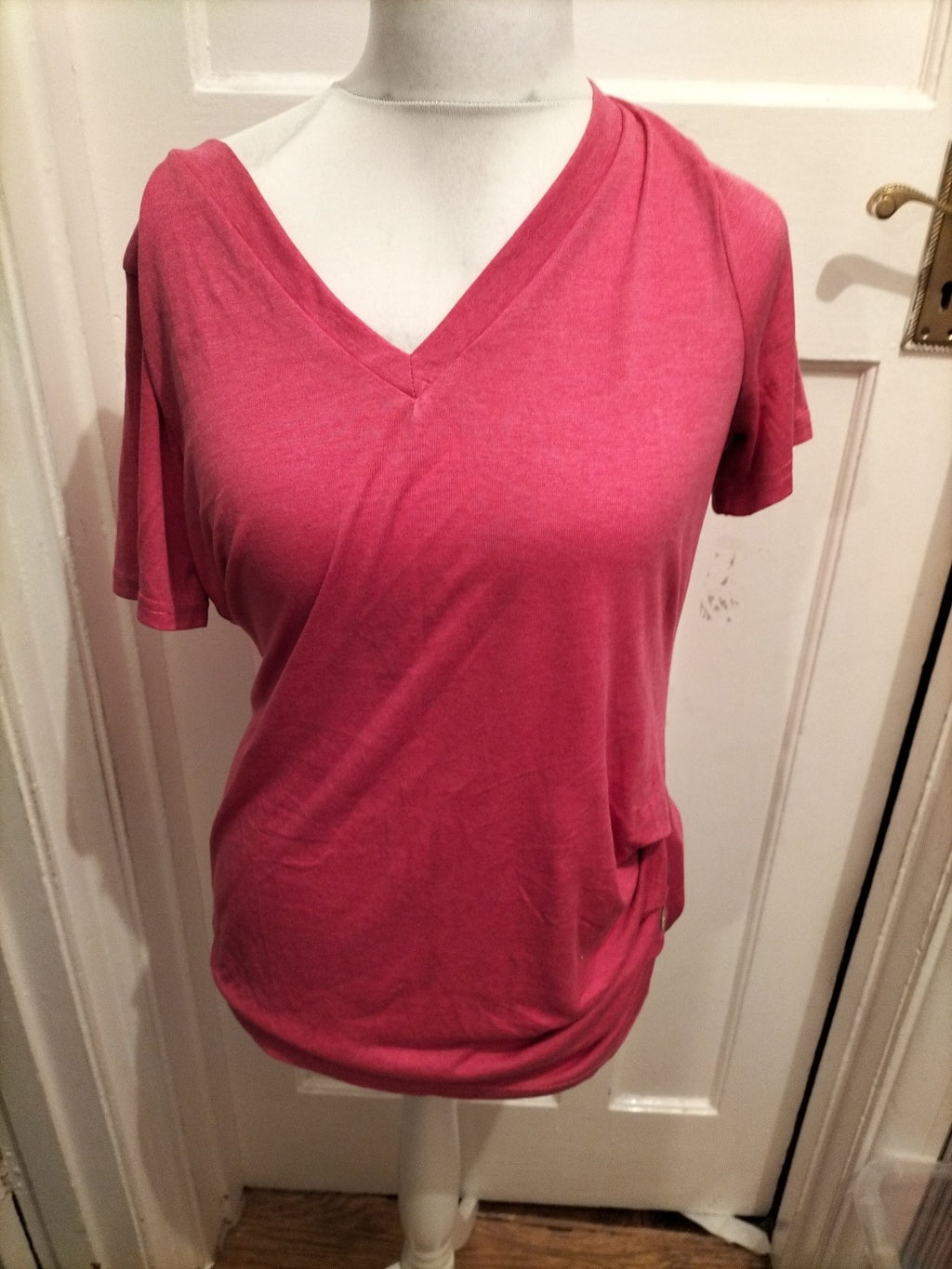 Shein XL Bright Pink Knot Detail Short Sleeve Blouse