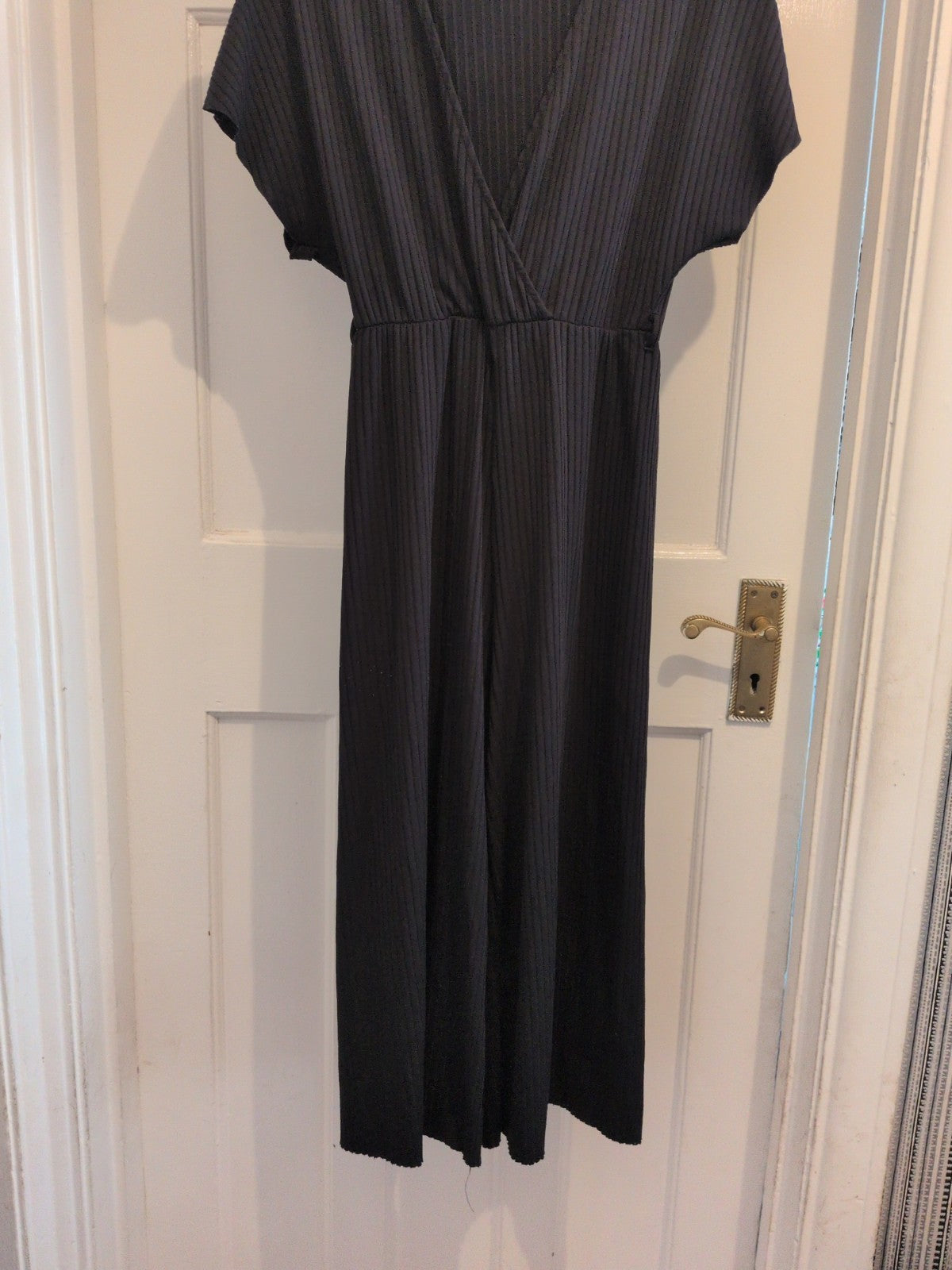 Ladies New Look Size 6 Black Brushed Rib Belted V Neck Jumpsuit