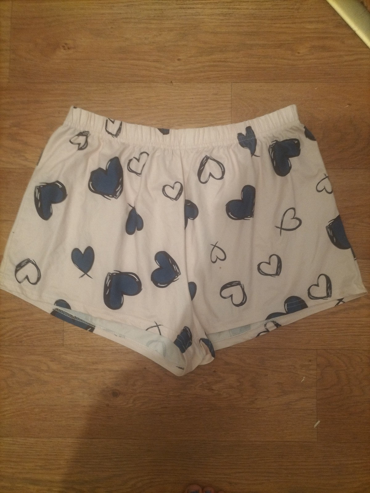 Ladies Size XL Love heart Pattern Elasticated Pyjama Sleep Shorts