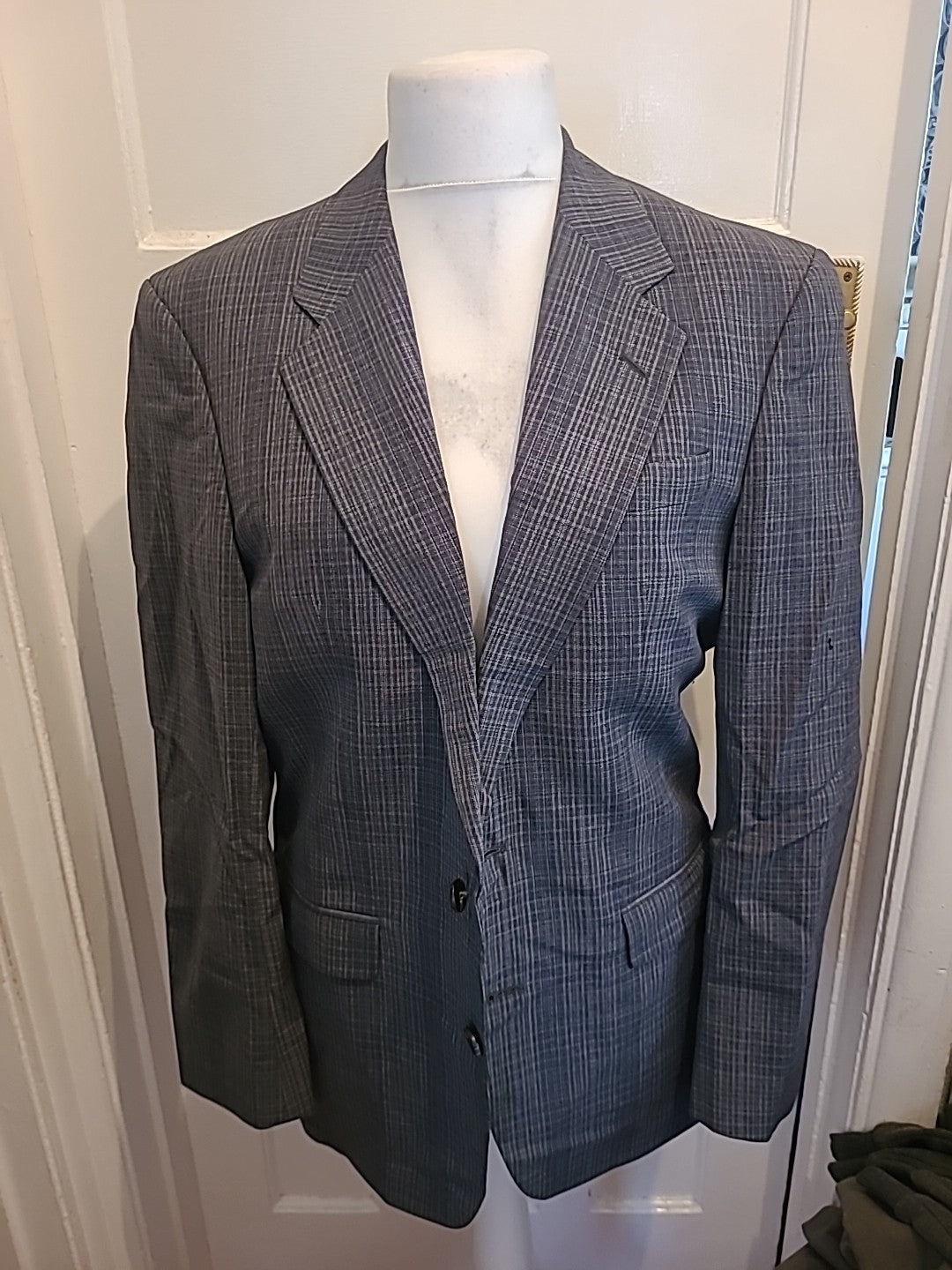 Mens St Michael Size 38M Grey Check Padded Suit Jacket