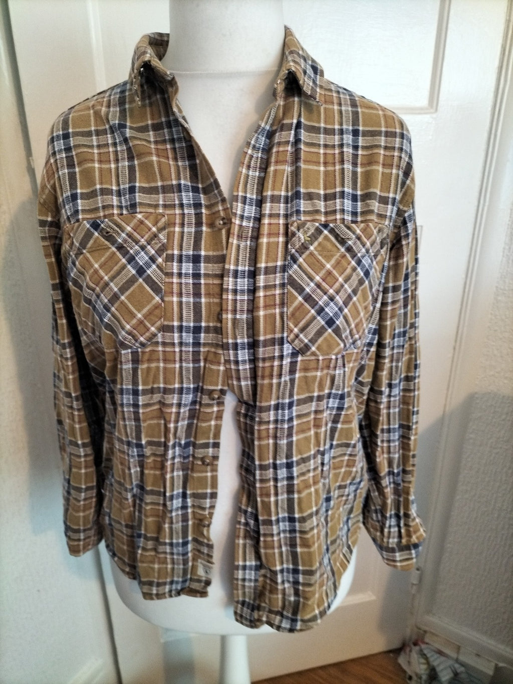 Mens Pg Field Size M Khaki Check Shirt Long Sleeved