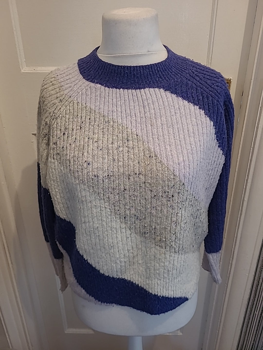 Ladies M&S Collection Size Small Purple White Grey Pullover Jumper