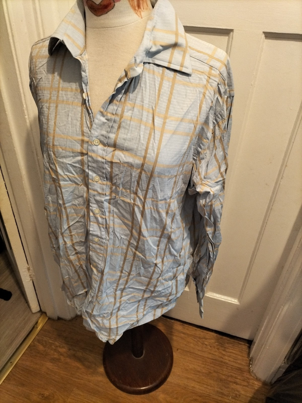 Mens Trotter & Deane Size 16" Blue/Gold Long Sleeved Shirt