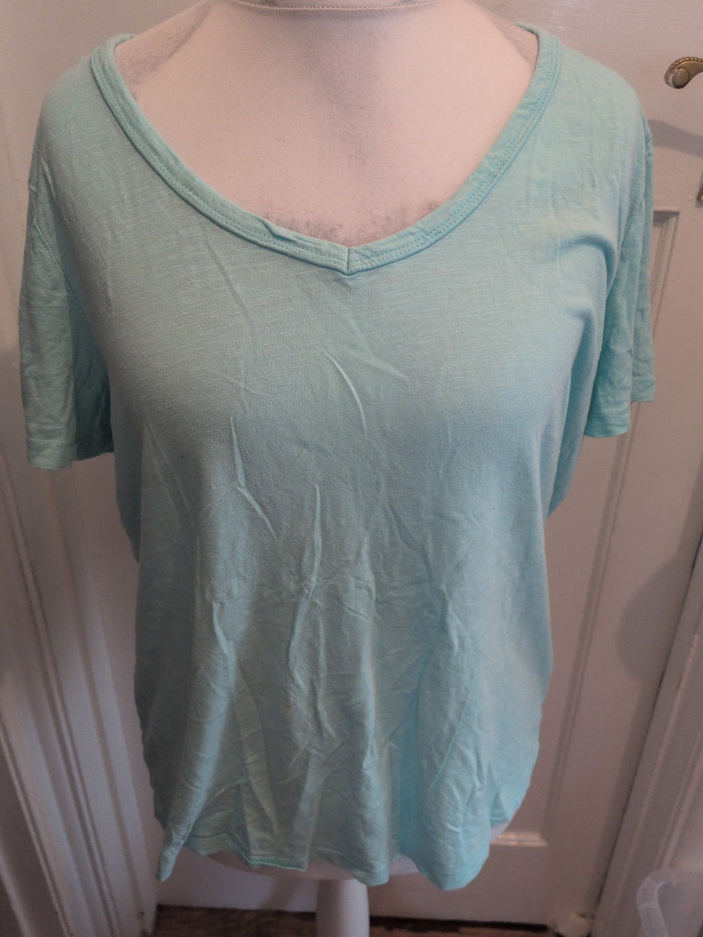 Nutmeg 18 Aqua V Neck "The Loose Tee" Short Sleeve Mark On Front