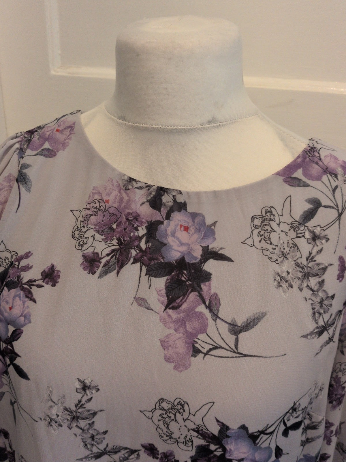 Primark 18 Pale Lilac Purple Floral Long Sleeve Dress