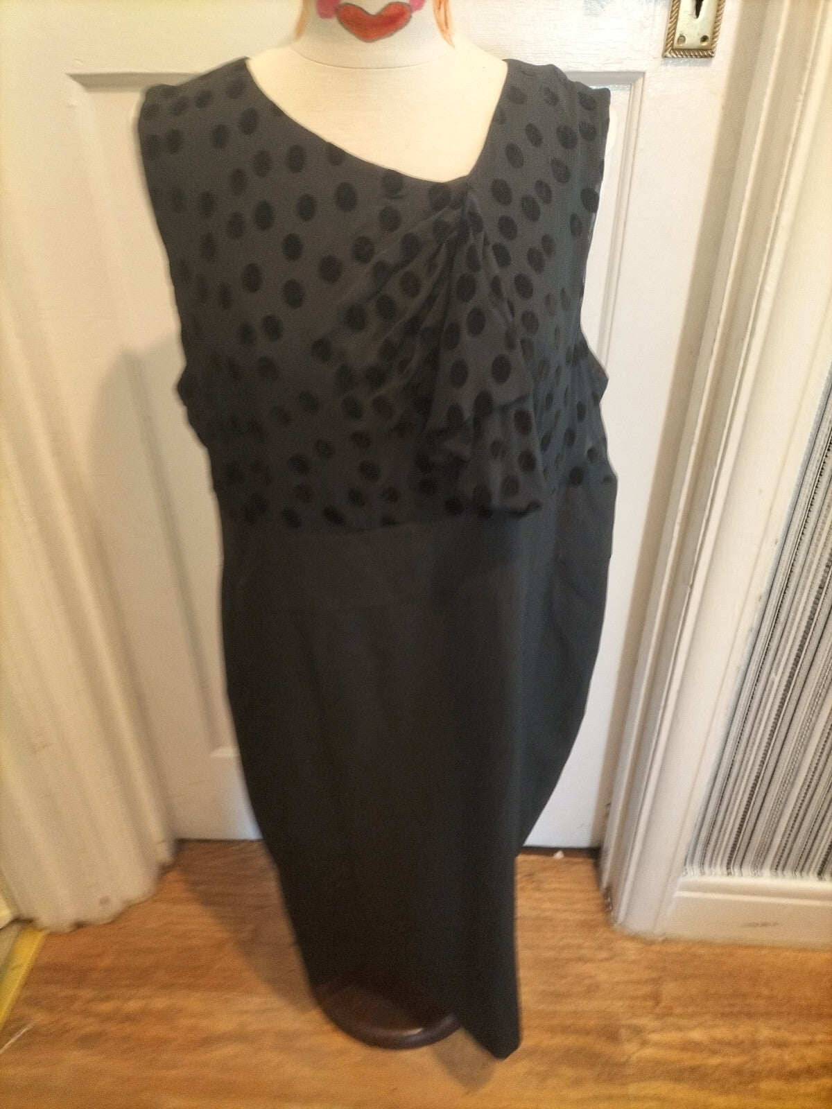 Ladies Size Medium Black Spotted Upper Lined Sleeveless Dress