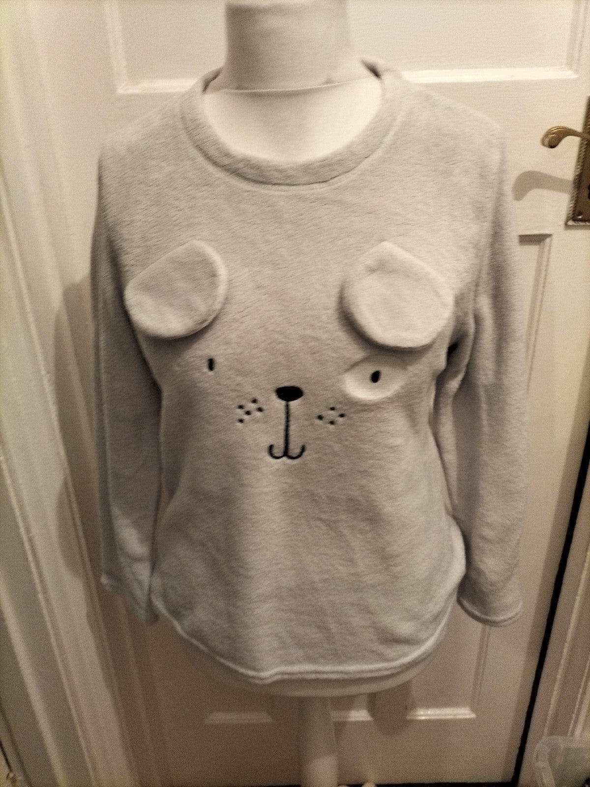 Ladies Primark Size S (10-12) Grey Pyjama Top With Ears