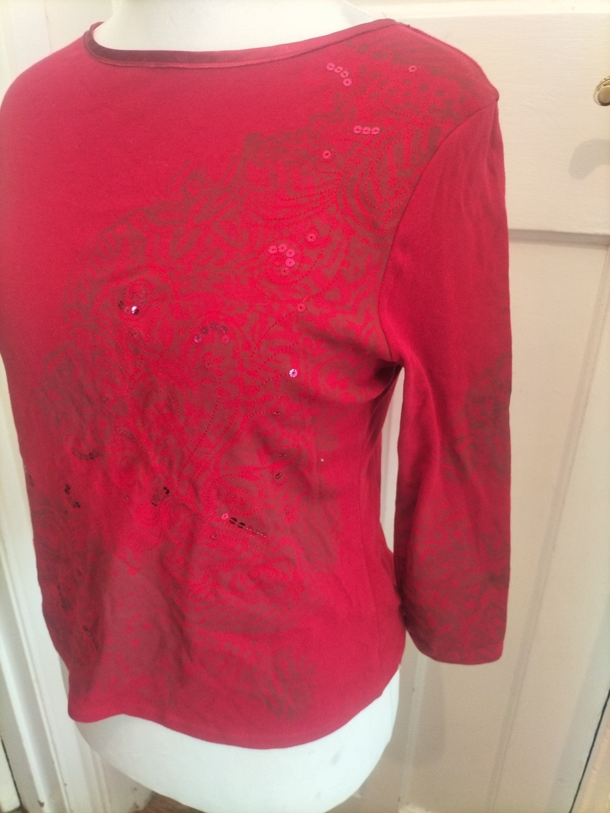 Brand New Marks And Spencer 16 Red Pattern Long Sleeve Blouse