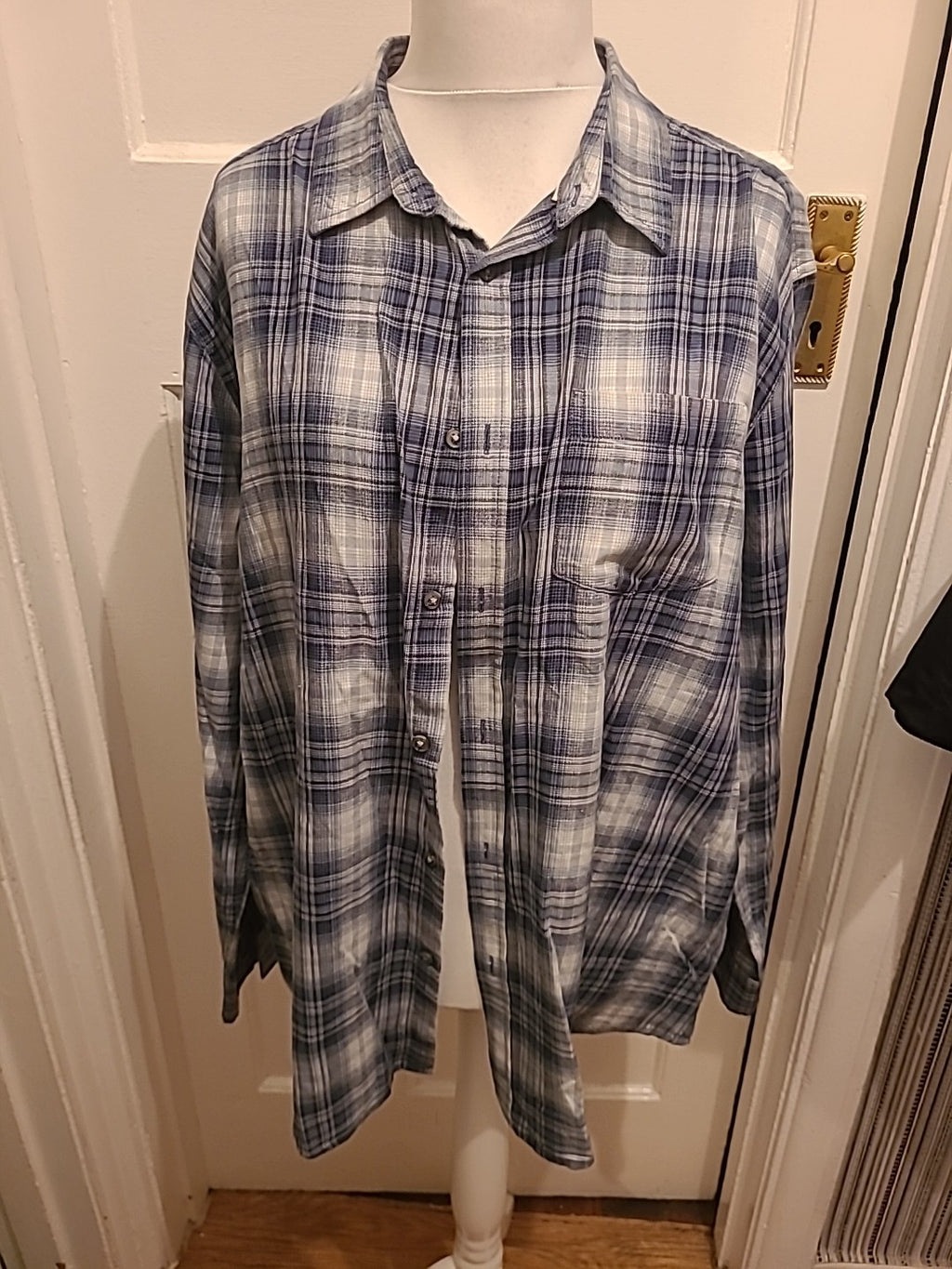Mens George Size 2XL Blue Toned Patterned Long Sleeved Shirt