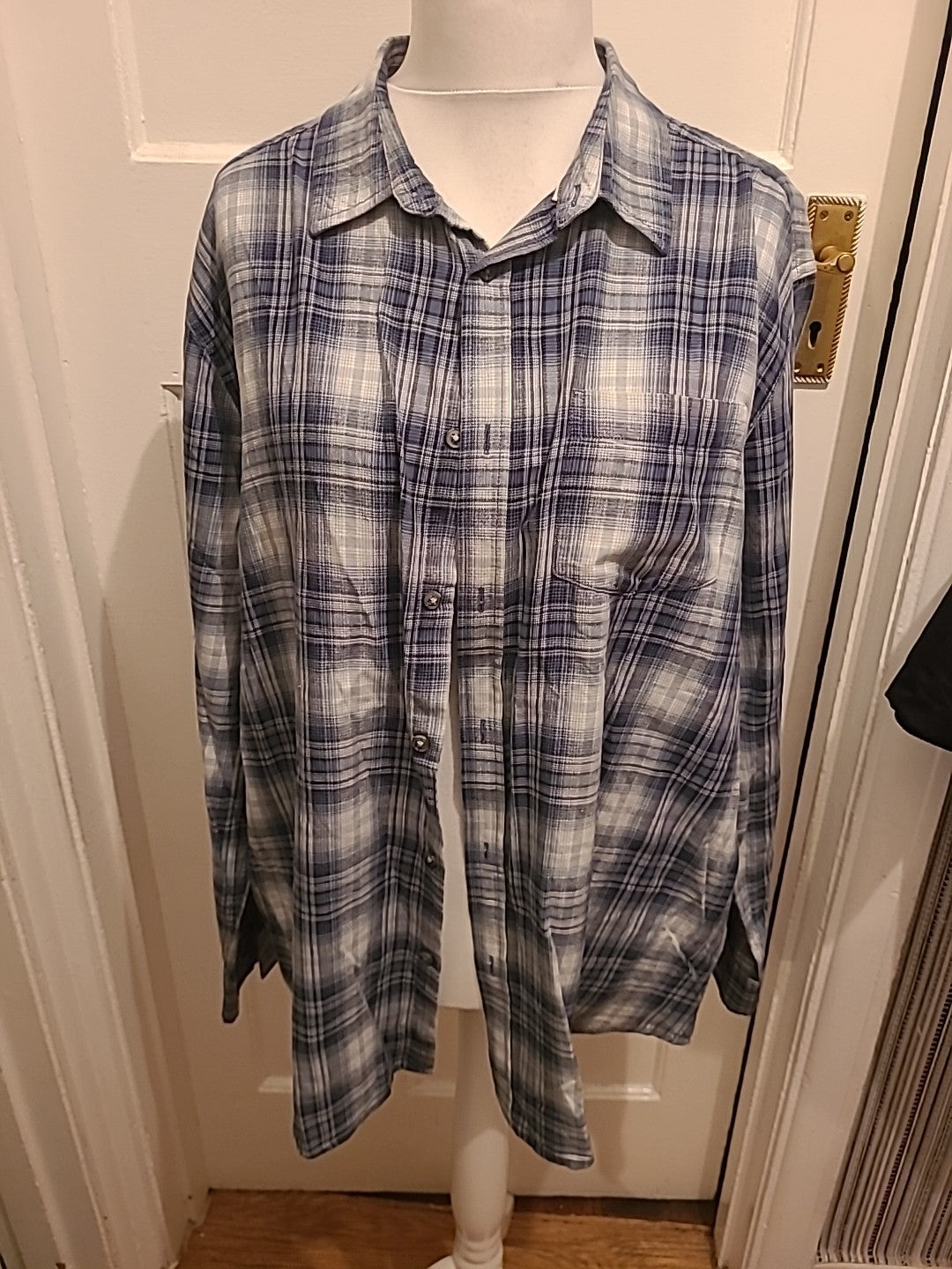 Mens George Size 2XL Blue Toned Patterned Long Sleeved Shirt