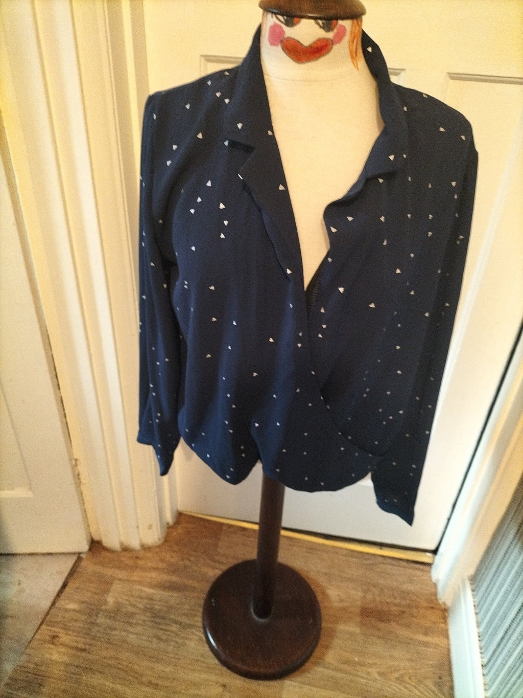 Ladies V.Code Size Medium Navy With Silver Long Sleeved Blouse