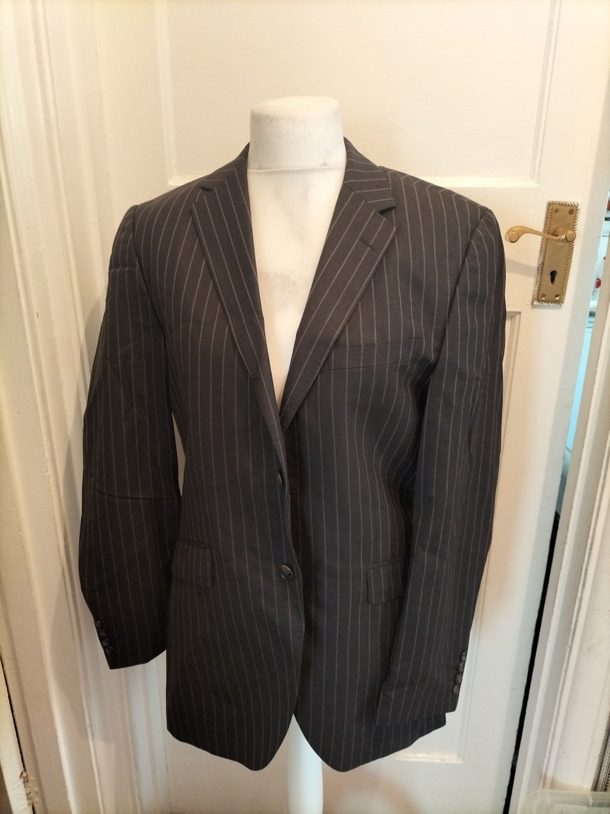Mens Saville Row Size 40L Black And Purple Suit Jacket