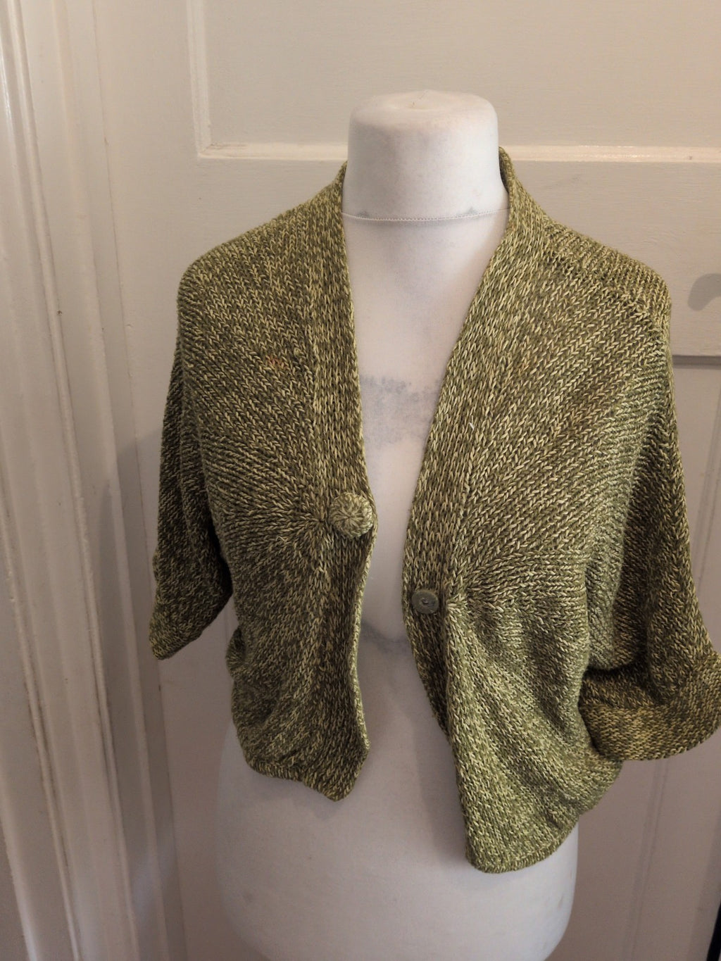 Betty Jackson Black Size 14 Green Knit Cardigan Short Sleeve