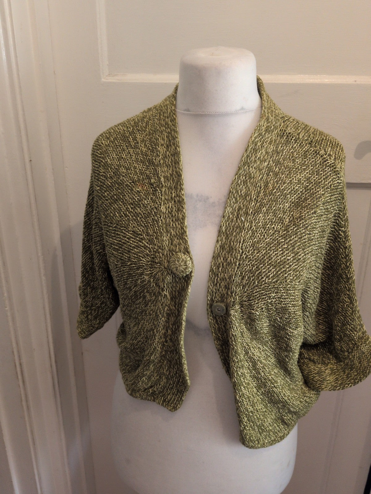 Betty Jackson Black Size 14 Green Knit Cardigan Short Sleeve