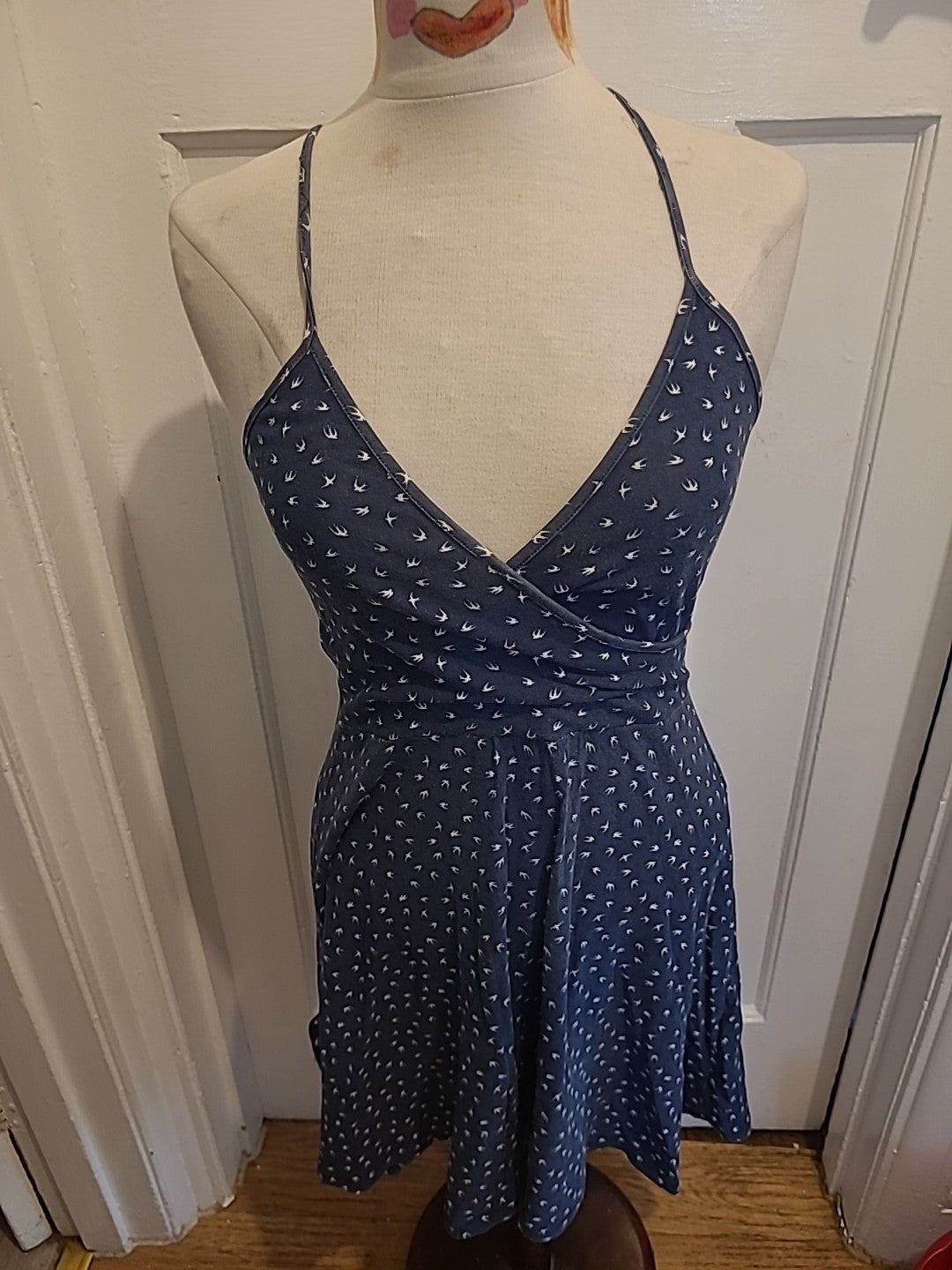 Ladies C&A Size 12 Navy And White "Dove" Dress