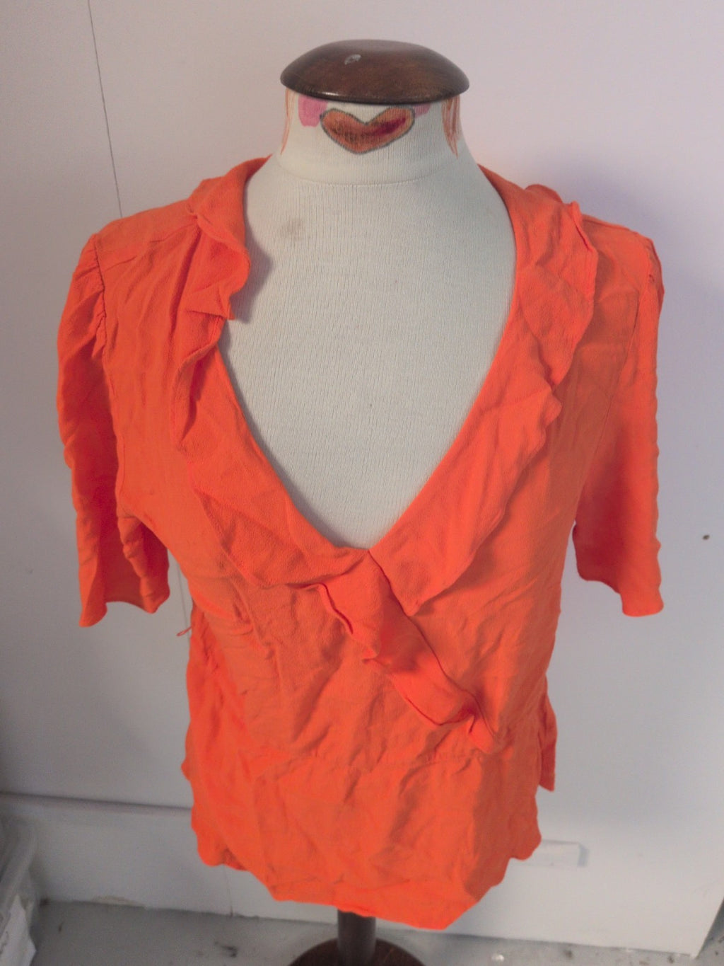 M&S 14 Orange Short Sleeve V Neck Blouse