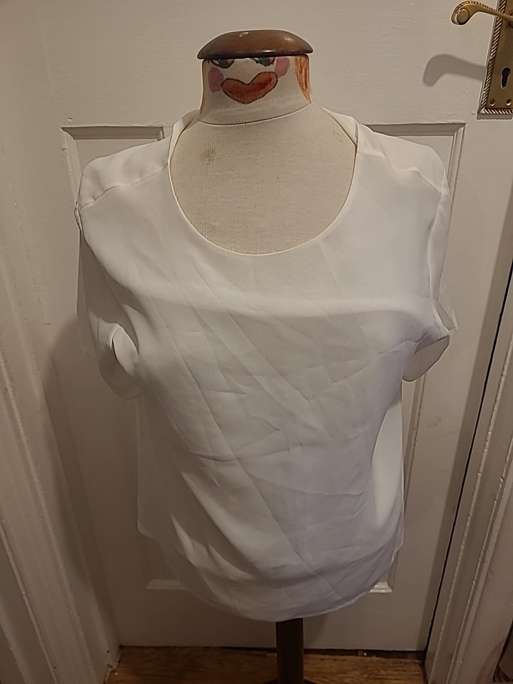 Ladies St Michael Size 14 White Lined V Neck Blouse