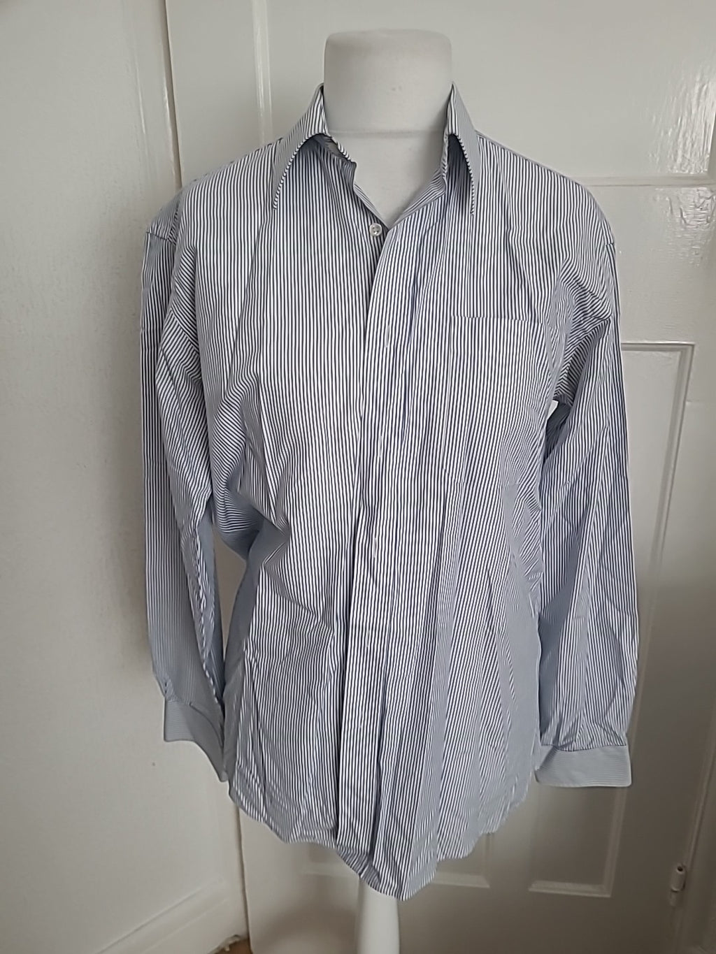 Mens St Michael Size 15.5 Navy And White Striped Buttoned Shirt