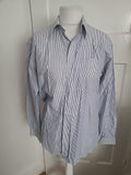 Mens St Michael Size 15.5 Navy And White Striped Buttoned Shirt