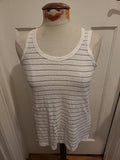 Ladies Medium Silver/White Striped Sleeveless Top
