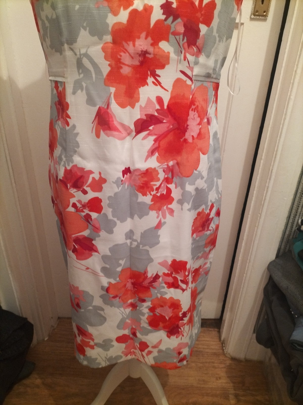 Ladies Anna Rose Size 14 Grey/Pink/Red Floral Lined Dress