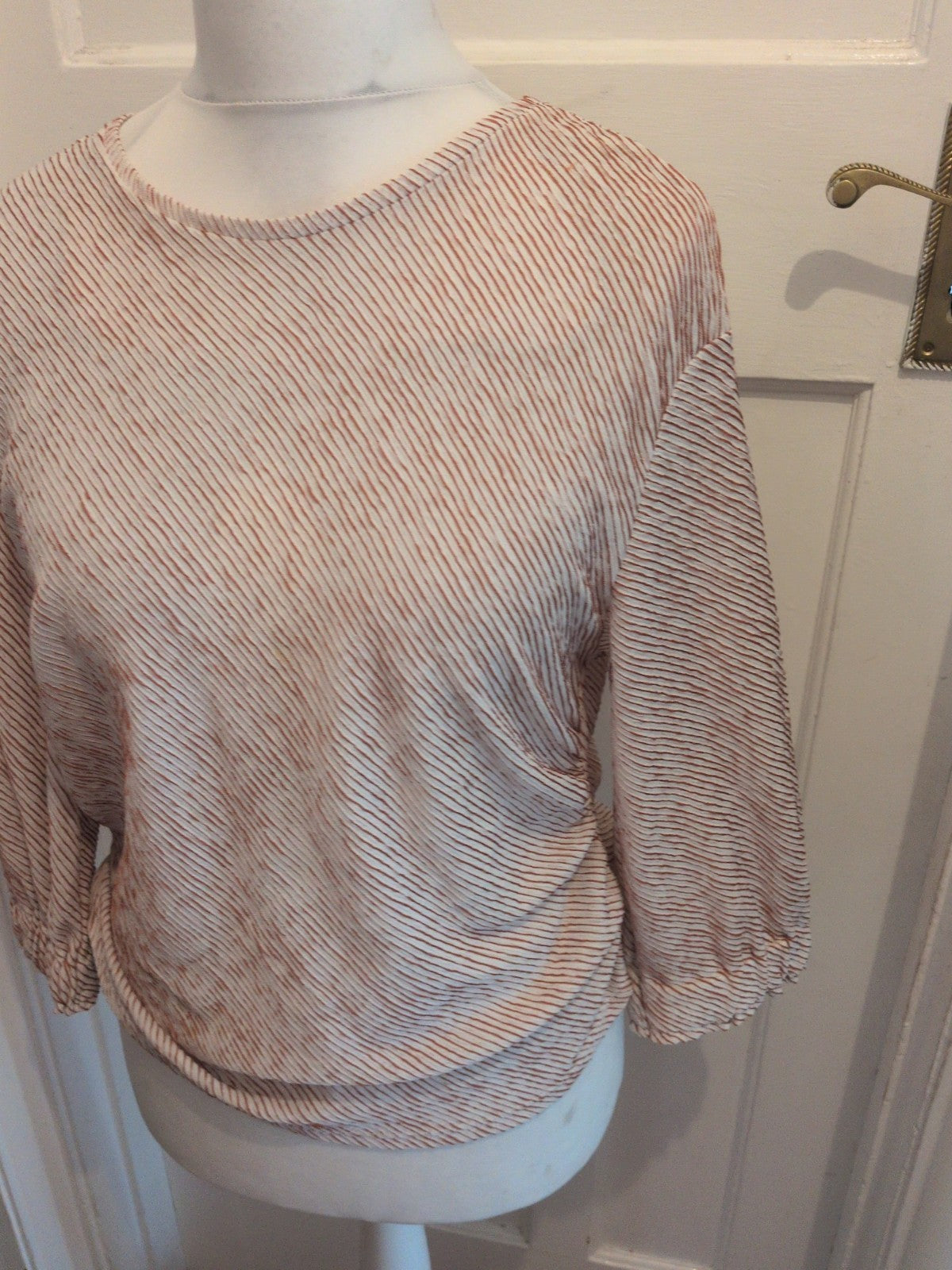 Limited Edition 16 Tan And White Half Sleeve Blouse