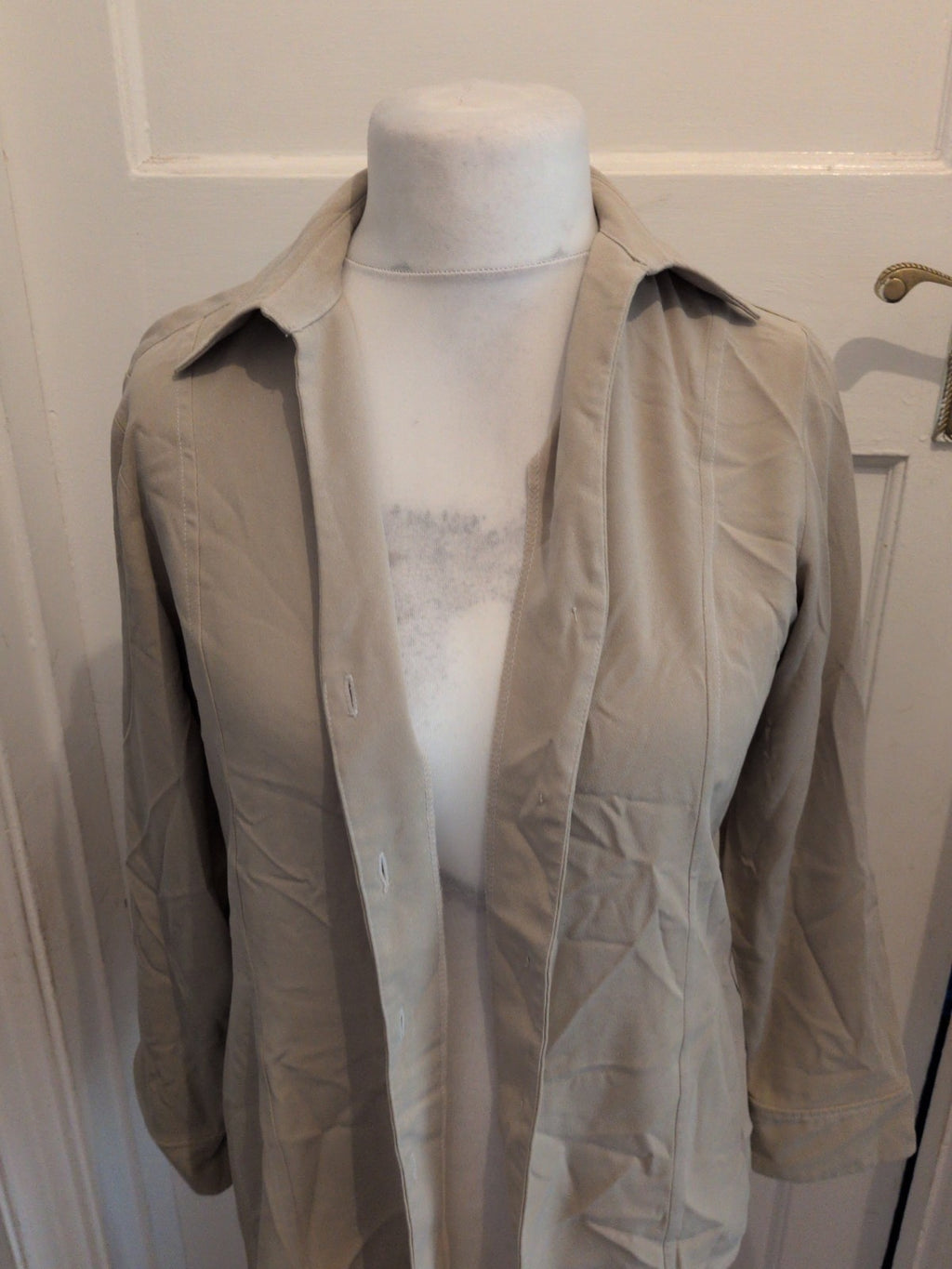 BHS 12 Beige Buttoned Collared Long Sleeve Blouse